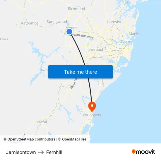 Jamisontown to Fernhill map