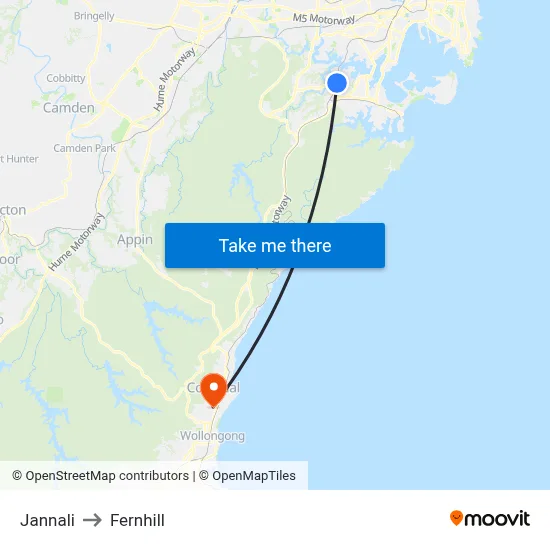 Jannali to Fernhill map