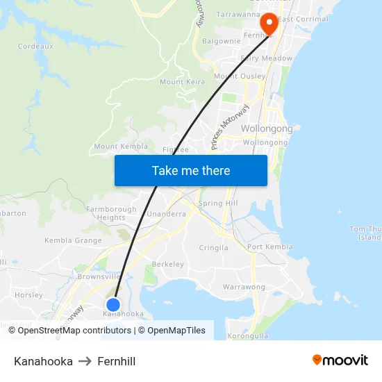 Kanahooka to Fernhill map
