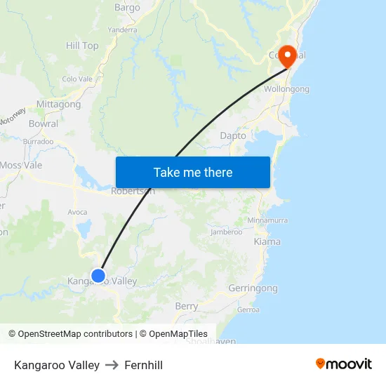 Kangaroo Valley to Fernhill map