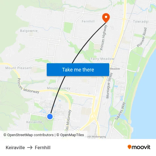 Keiraville to Fernhill map