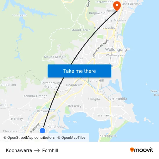 Koonawarra to Fernhill map