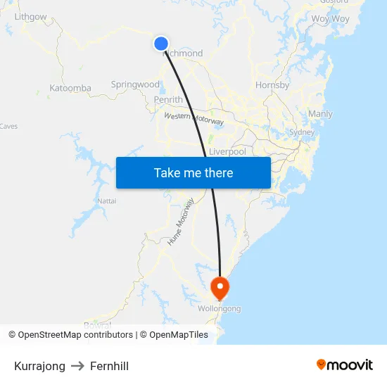Kurrajong to Fernhill map