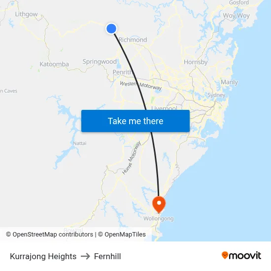 Kurrajong Heights to Fernhill map