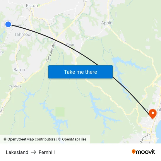 Lakesland to Fernhill map