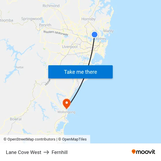 Lane Cove West to Fernhill map