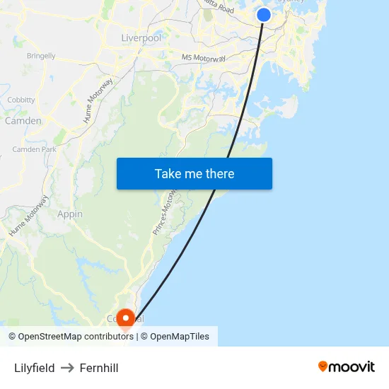 Lilyfield to Fernhill map