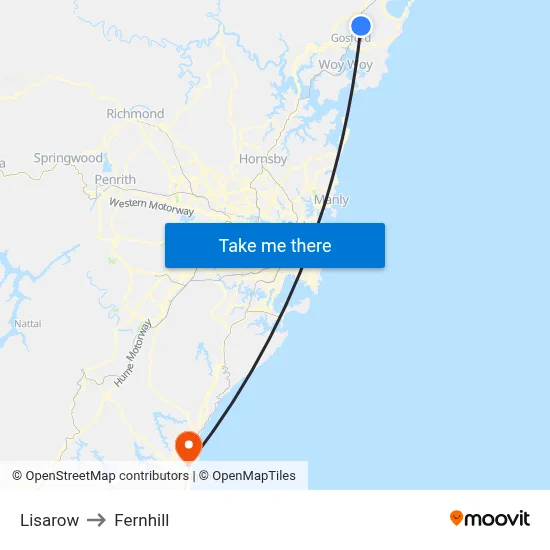 Lisarow to Fernhill map
