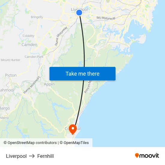 Liverpool to Fernhill map