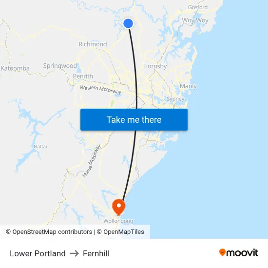 Lower Portland to Fernhill map