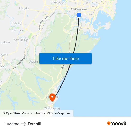 Lugarno to Fernhill map