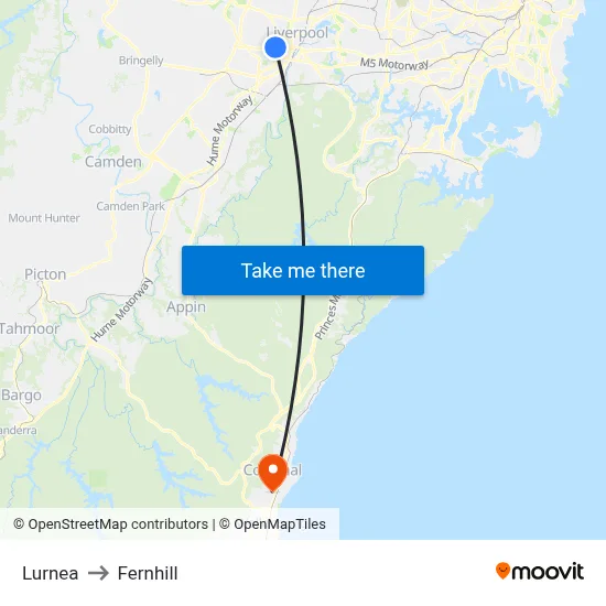 Lurnea to Fernhill map