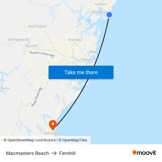 Macmasters Beach to Fernhill map