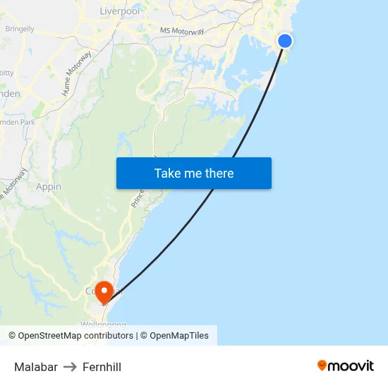 Malabar to Fernhill map