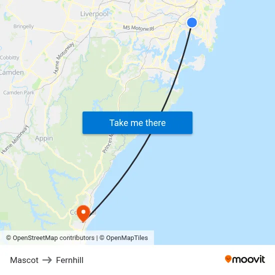 Mascot to Fernhill map