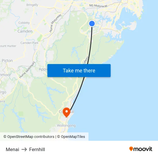 Menai to Fernhill map