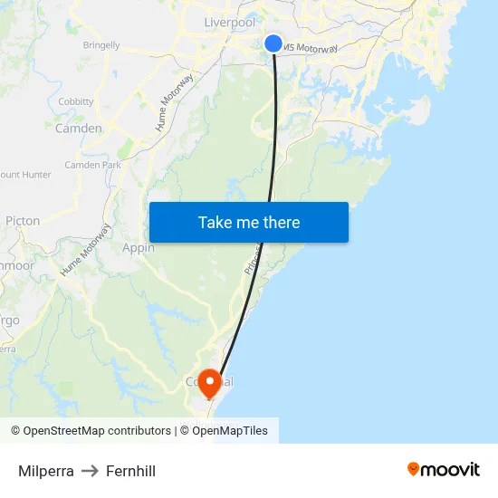 Milperra to Fernhill map