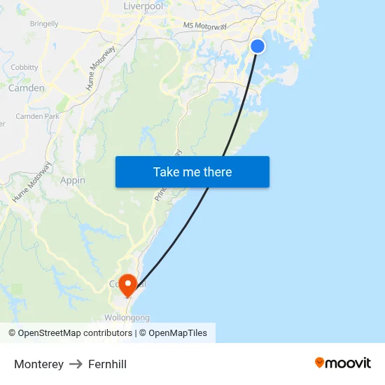 Monterey to Fernhill map