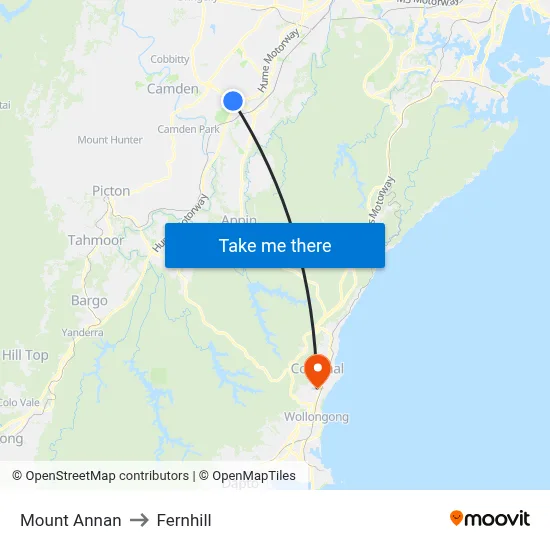 Mount Annan to Fernhill map