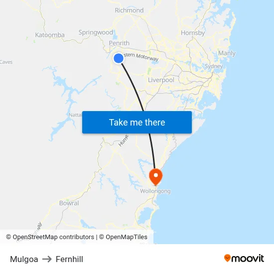 Mulgoa to Fernhill map