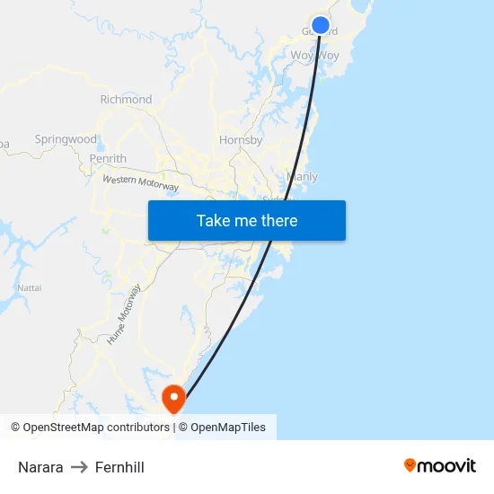 Narara to Fernhill map