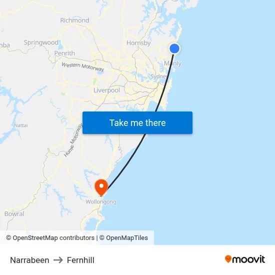 Narrabeen to Fernhill map