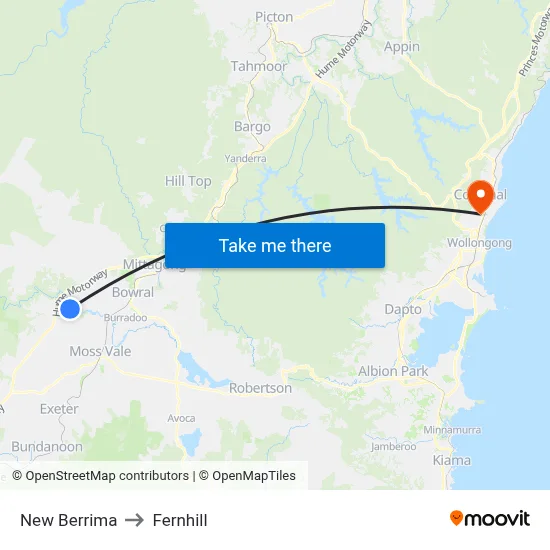 New Berrima to Fernhill map