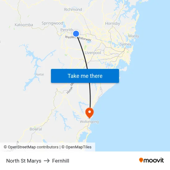 North St Marys to Fernhill map