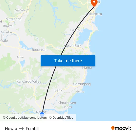 Nowra to Fernhill map