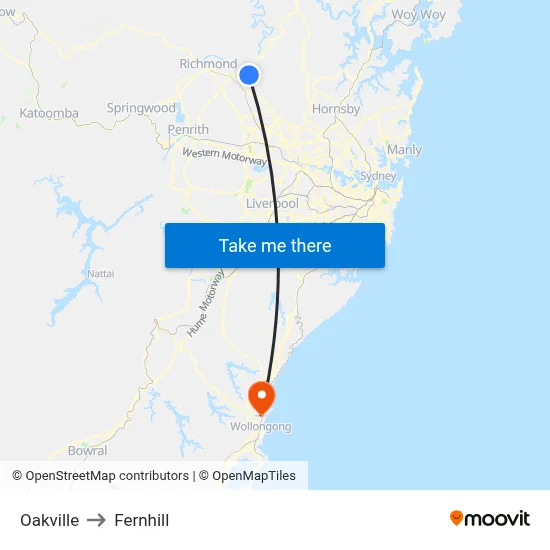 Oakville to Fernhill map