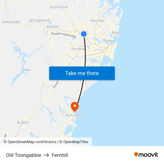 Old Toongabbie to Fernhill map