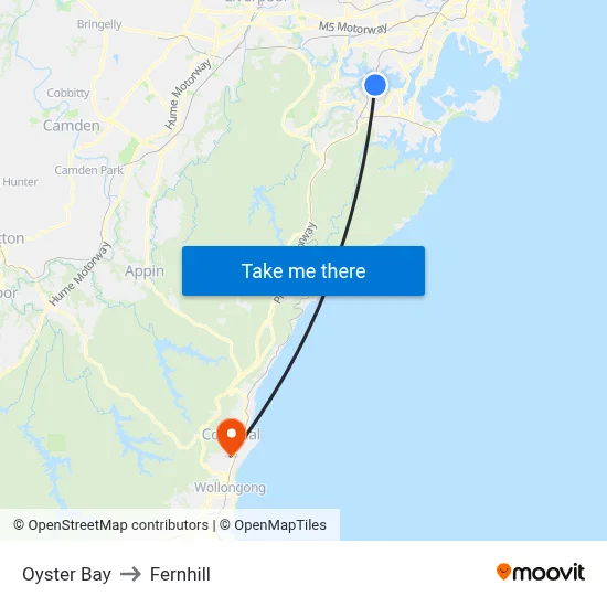 Oyster Bay to Fernhill map