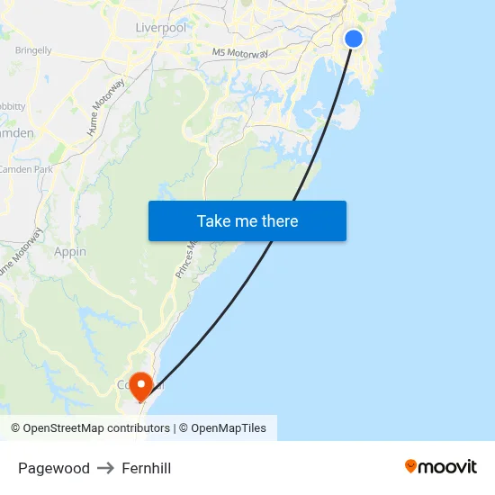 Pagewood to Fernhill map