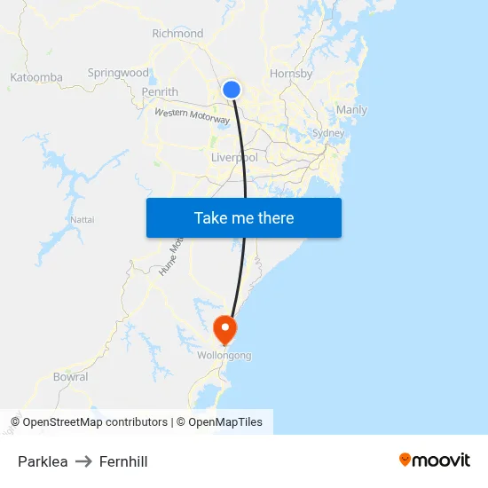 Parklea to Fernhill map