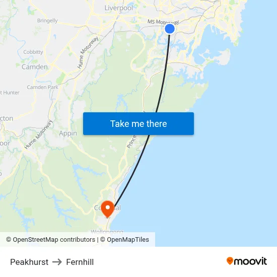 Peakhurst to Fernhill map