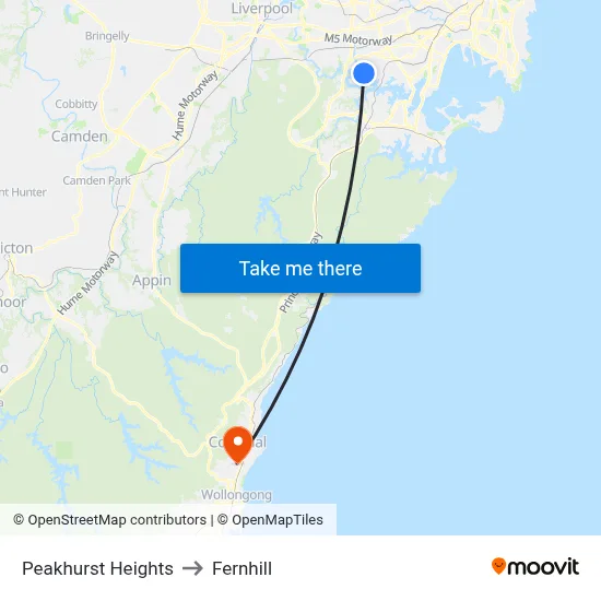 Peakhurst Heights to Fernhill map