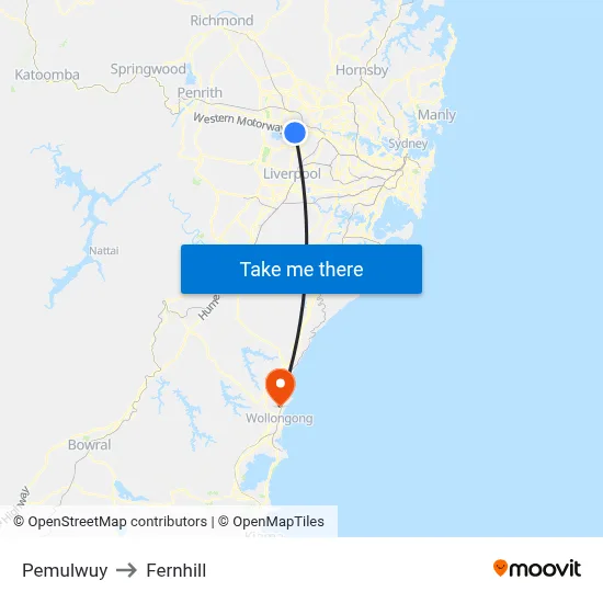 Pemulwuy to Fernhill map
