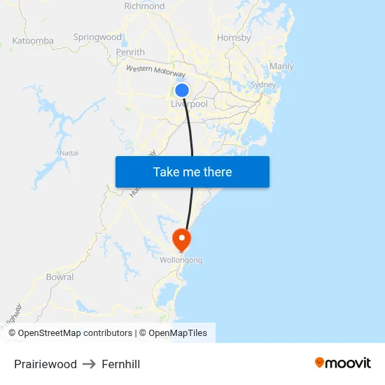 Prairiewood to Fernhill map