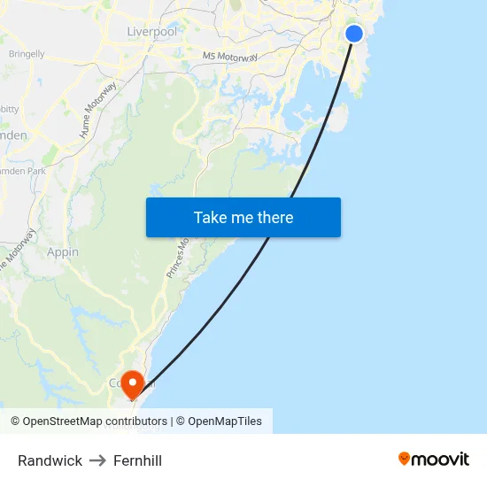 Randwick to Fernhill map