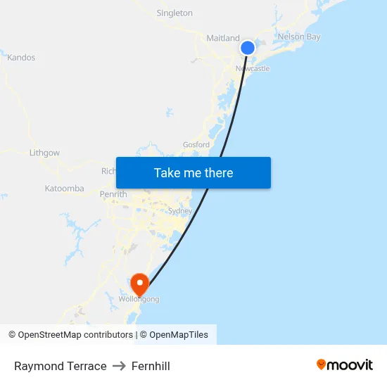 Raymond Terrace to Fernhill map