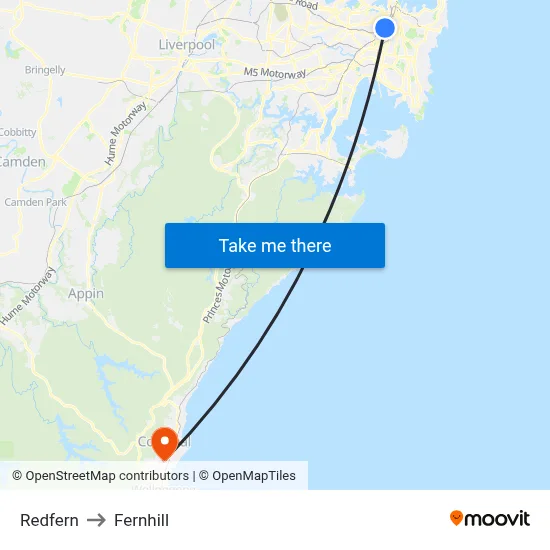 Redfern to Fernhill map
