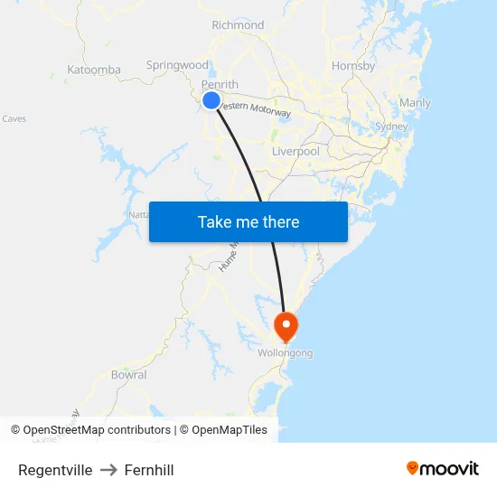 Regentville to Fernhill map