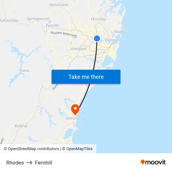 Rhodes to Fernhill map