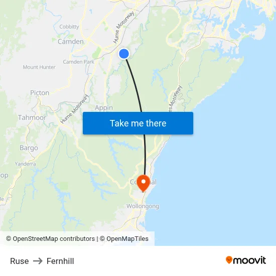 Ruse to Fernhill map