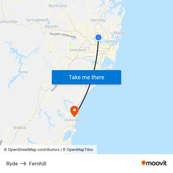Ryde to Fernhill map