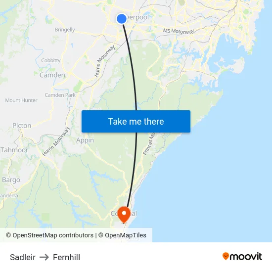 Sadleir to Fernhill map