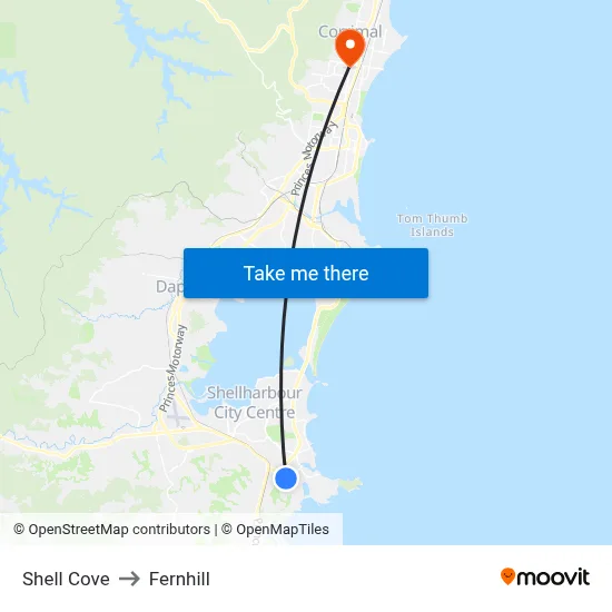 Shell Cove to Fernhill map