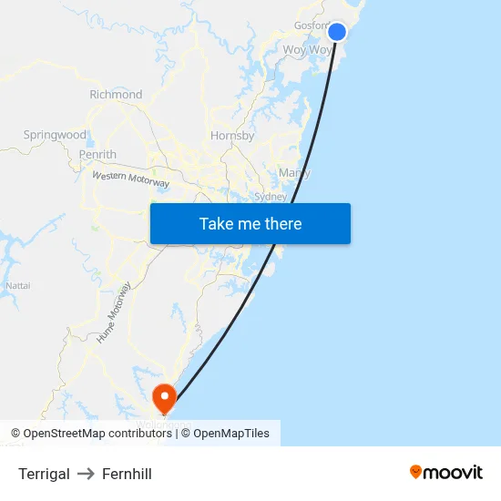 Terrigal to Fernhill map