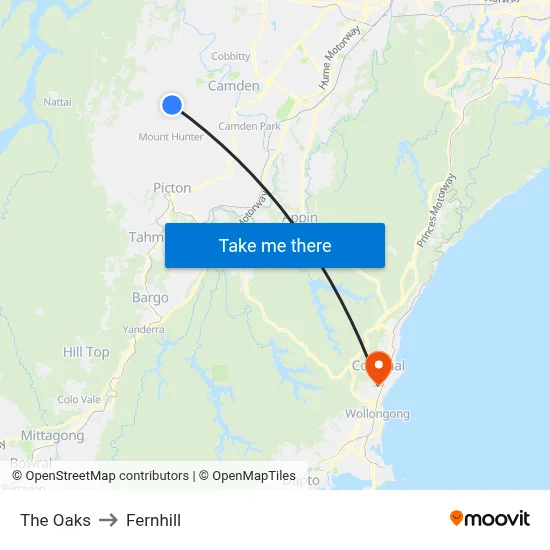 The Oaks to Fernhill map
