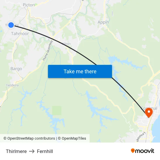Thirlmere to Fernhill map